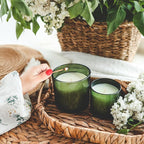 14 OZ Thick Candle Jars for Making Candles 12 Pcs, 3 Wick Empty Jars with Wood Lids for Candle Making, Sample Container,Clear Green