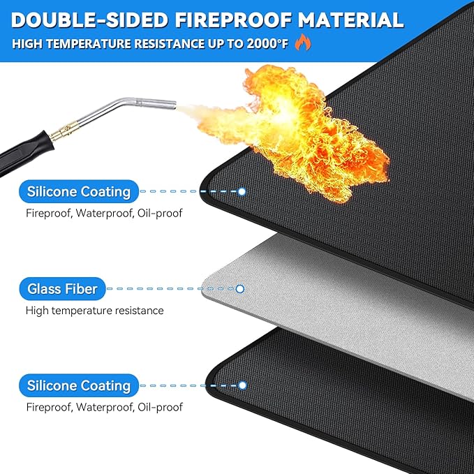 Large 60 x 40 inch Under Grill Mats for Outdoor Grill, Double-Sided Fireproof Deck Patio Protector Mat, Waterproof Oil-Proof BBQ Floor Pad Indoor Fire Pit Fireplace Mat