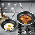 Stainless Steel Frying Pan Set with Lid 10" and 12" Nonstick Honeycomb Coatings Skillet Set 2pcs W/Stay Cool Handle,Works Pan for Cooking with Induction Gas Stovetops