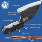 Full Tang, Serbian Chefs knife,Chef Meat Cleaver,Kitchen Knives,Set with Leather Sheath,Take Carrying,Butcher,for Camping or Outdoor (8 inch)