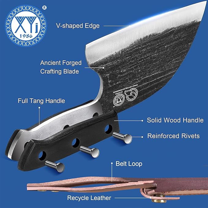 Full Tang, Serbian Chefs knife,Chef Meat Cleaver,Kitchen Knives,Set with Leather Sheath,Take Carrying,Butcher,for Camping or Outdoor (8 inch)