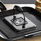 Lodge LDP3 Reversible Grill/Griddle, 9.5-inch x 16.75-inch & LGP3 Rectangular Cast Iron Grill Press, Pre-Seasoned, 6.75-inch x 4.5-inch