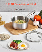 VEVOR 1.5 QT Saucepan, Stainless Steel Saucepan with Glass Lid, Multipurpose Nonstick Stainless Steel Small Cooking Sauce Pot with Ergonomic Handle, Friendly for Oven, Dishwasher, Induction Cooker