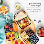 LunchBots Medium Duo Snack Container - Divided Stainless Steel Food Container - Two Sections for Half Sandwich and a Side - Eco-Friendly - Dishwasher Safe - Stainless Lid - Pink Dots