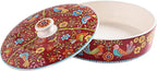 Bico Red Spring Bird Ceramic Tortilla Warmer, 8.9 Inch Tortilla Holder with Lid for Taco Bread Pancake for Mexican Night and Party, Microwave and Dishwasher Safe