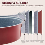 HONGBAKE 18 Inch Turkey Roasting Pan with Rack and Lid – Large Red Carbon Steel Roaster Pan for 20 lb Turkey, Oven Safe Baking Pan for Holiday Meals & Thanksgiving