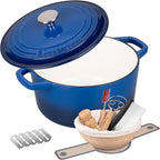 Enameled Cast Iron Dutch Oven Pot with Lid, for Bread Baking, Round Bread Oven- include Sourdough Bread Baking Supplies Set, 6QT, Blue