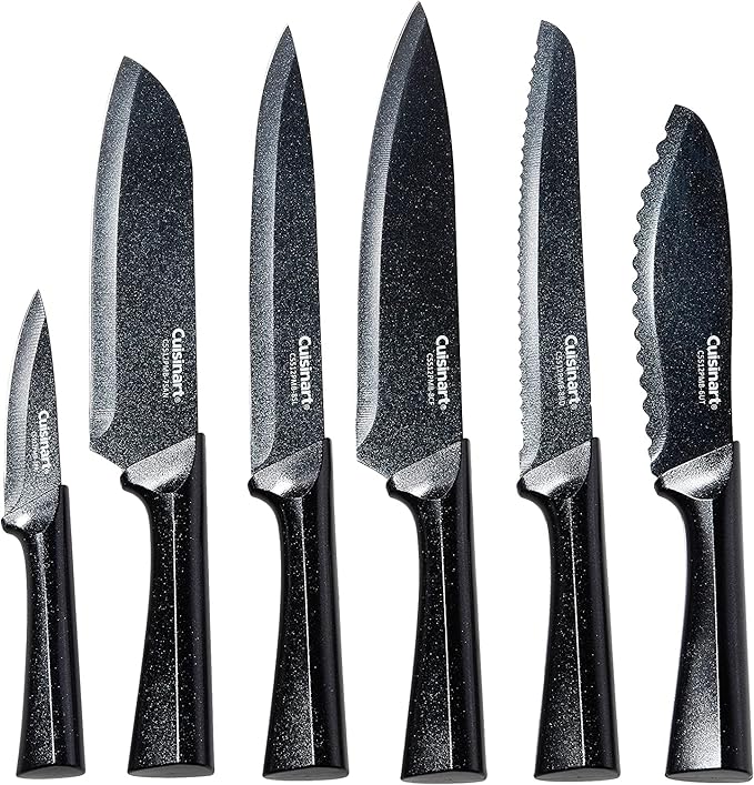 CUISINART Cutlery Knife Set, 12pc Metallic Cutlery Knife Set with Blade Guard , Lightweight, Stainless Steel, Durable & Dishwasher Safe, C55-12PMB,Black