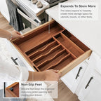KitchenEdge Premium Silverware, Flatware and Utensil Organizer for Kitchen Drawers, Food-Safe Contract Grade, Expandable from 10.5 to 19 In, Natural Acacia