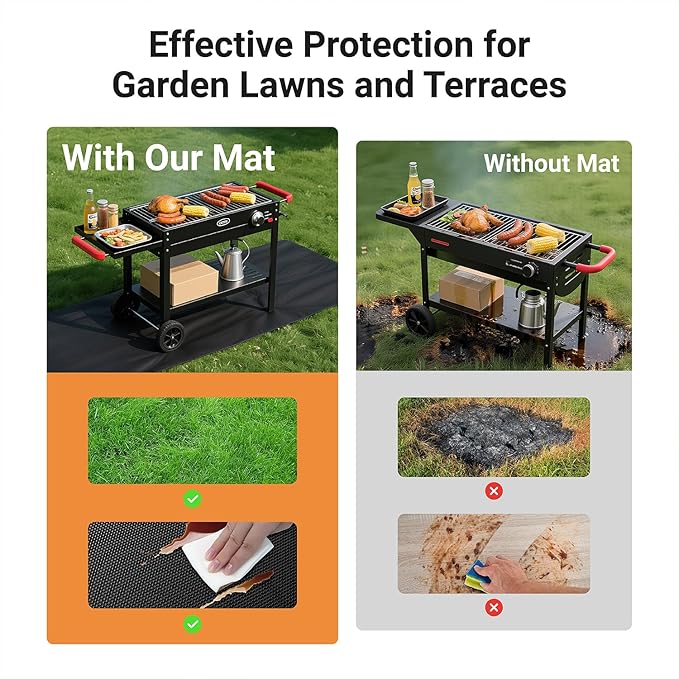 Lancryen 2025 Thickened 40 x 65 inch Under Grill Mat for Outdoor and Indoor, Double-Sided Fireproof Grill Pad, Indoor Fireplace/Fire Pit Mat, Oil-Proof Waterproof BBQ Protector for Decks and Patios