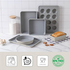 Country Kitchen Nonstick Stackable Bakeware Set - Durable, Easy Release Baking Set, Cream, 6 Pcs