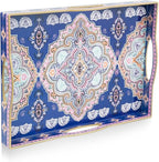 Gifturbo Serving Tray for Coffee Table, Rectangular Plastic Decorative Tray with 4 Handles for Entertaining, Outdoors, Living Room, Ottoman, Bathroom,Blue & Pink