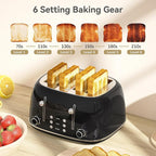 Toaster 4 Slice, Retro Stainless Toaster with 6 Bread Shade Settings,1.5''Wide Slots with Cancel/Defrost/Reheat Functions,Dual Independent Control Panel, Removal Crumb Tray (Black)