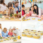 FORBFAN 150 Pack Mini Cake Pans with Lids and Spoons, 10 oz Aluminium Foil Square Brownie Baking Cups, Disposable Ramekins Cupcake Tins