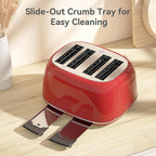 Toaster 4 Slice, Retro Stainless with 6 Bread Shade Settings,1.5''Wide Slots Toaster with Cancel/Defrost/Reheat,Dual Independent Control Panel(Red)
