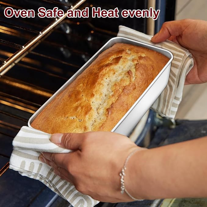 LIANYU 4 Pack 12 x 5 Inch Stainless Steel Loaf Pans, Large Bread Baking Pans Set for Lasagna, Meat, Cake, Brownies, Ice Cream, Healthy & Durable, Dishwasher & Freezer Safe