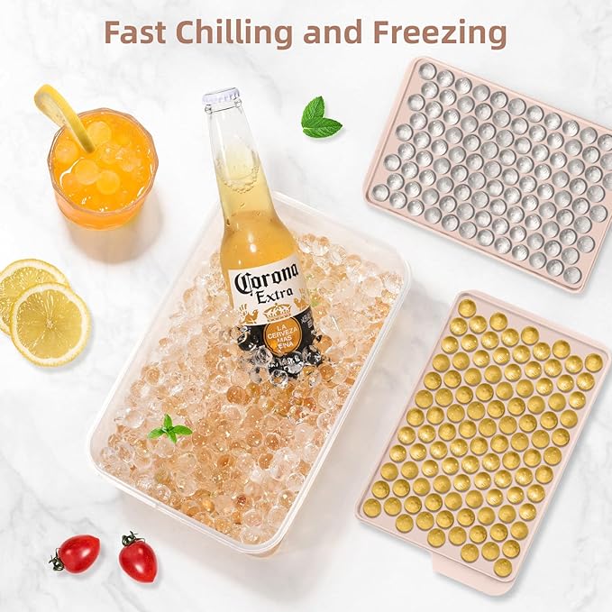 WIBIMEN Mini Ice Cube Trays, Small Tiny Round Pebble Crushed Nugget Ice Trays for Freezer with Lid - Chilling Drinks Coffee Juice(4 Pack/0.55In - Pink)