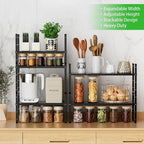 Expandable Cabinet Storage Shelf Stackable Organizer Rack for Kitchen Bathroom Pantry Spice Cupboard Coffee Countertop Home Office Desk Heavy Duty Nonslip Black Small 3 Packs