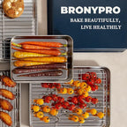 BRONYPRO Stainless Steel Baking Sheet Pan Set of 3, Cookie Sheets 9/12/16 In, Non-Toxic Uncoated Interior (PFOA & PTFE Free), Solid Warp-Resistant Cooking Trays for Oven & Toaster, Navy Exterior