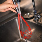 Flat Whisk Set,Stainless Steel 3 Pack 10''+11''+12'' Premium Sturdy-6 Silicone Heads Non Stick Wires Whisk for Blending Beating Stirring Kitchen Cooking Color Red by Jell-Cell
