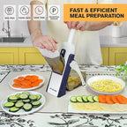 Safe Mandoline Slicer for Kitchen, Meal Prep, Potato Slicer, Adjustable/Easy to Clean/Storage, Kitchen Chopping Artifact, French Fry Cutter,Paring Knife/Cleaning Brush (only Slice, DarkBlue)