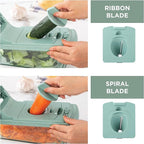 ook with Color Vegetable Chopper - Multifunctional 11 in 1 Vegetable Chopper with Container - Food Chopper to Dice, Chop, Slice, Julienne and Spiralize, Sage