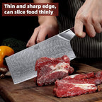 FINDKING Nebula Series Cleaver Knife, Multipurpose Chinese Chef Knife, 10Cr15CoMov Damascus Steel Blade, Resin and Figured Sycamore Handle, Full Tang, 7 Inch, Red, for Meat, Vegetable Shredding