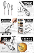 Silicone Whisk Set of 3 - Stainless Steel & Silicone Non-Stick Coating – wisking tool, Whisking, mini whisk, whisks for cooking (12-inch, 10-inch & 8.5-inch), egg whisk