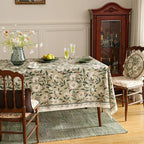 ISAENNE Designer Green Linen Extra Long Tablecloth Rectangle,Floral French Country Indoor Table Cloth,Stain Resistant Home Decor Tablecloths for Dining Kitchen Thanksgiving Party,63"*110"-Brune
