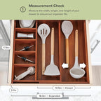 KitchenEdge Adjustable Kitchen Drawer Organizer for Utensils and Junk, Food-Safe Contract Grade with 100% Sustainable Wood, Non-Slip, Expandable from 10.5 to 18.5 Inches Wide - Natural Acacia