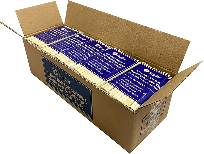 100 Count | KingSeal Natural Bamboo Wood Candy Apple Skewers, Sticks, 5.5 Inch x 6.5mm diameter, Blunt Point for Safety, Retail Pack - 2 Packs of 50 (100 Count)