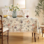 ISAENNE Designer French Light Beige Small Rectangular Tablecloth,Linen Florals and Birds Pattern Table Cloth,Anti-Wrinkle Decorative Tablecloths for Dining Thanksgiving Kitchen,55"*71"-Cornucopia