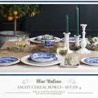 Spode Blue Italian Ascot Cereal Bowl Set of 4-8-Inch Earthenware Bowls with Oriental Design, Dishwasher & Microwave Safe Tableware for Breakfast, Soup, Rice, Dessert - Blue & White Dinnerware