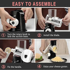 Rotary Cheese Grater, Cheese Grater Hand Crank, With Suction Base, Easy Cleaning With 3 Stainless Steel Interchangeable Drum Blades, Black