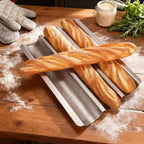 Baguette Bread Pan Set of 2, Silver Baguette Tray Perforated, Nonstick French Bread Baking Pan 3 Loaves, Oven Baking Gifts for Home Baker