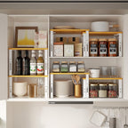 Adjustable Storage Shelves for Kitchen Cabinet Organization - Set of 2 Stackable Metal & Solid Wood Racks, Space-Saving Design for Countertop/Pantry/Garage, Easy Assembly(1 Pack/Large/White)
