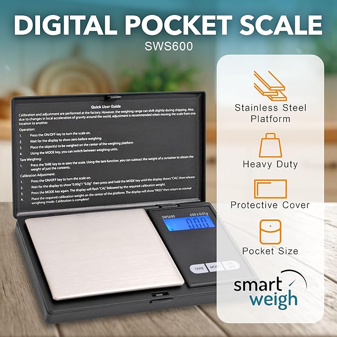 Smart Weigh SWS600 Elite Pocket Sized Digital Gram Scale,Jewelry Scale,Gram Scale,Nutrition Kitchen Scale, School Scale with Slim Design 600 x 0.1g, Black