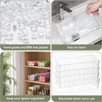 BALEINE Pantry Organizers and Storage Bins, Plastic Clear Storage Bins with 3 Removable Dividers, BPA-Free Fridge Organizers for Kitchen Cabinet Bathroom (10.5x6.1x3.5, 2PK)
