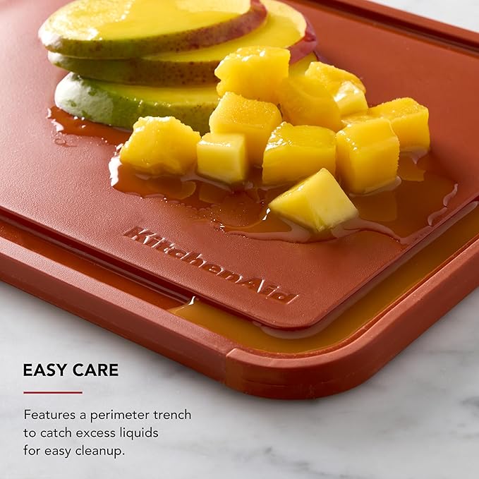 KitchenAid Classic Plastic Cutting Board with Perimeter Trench and Non Slip Edges, Dishwasher Safe, 8 x 10 inch, Scorched Orange