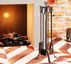 Fire Beauty 5 Pieces Fireplace Tools Sets Fireplace Accessories Tools Holder with Handles Tools for Indoor Fireplace Decor Outdoor Fire Pit Modern Tool(Sanded Black)