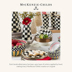 MACKENZIE-CHILDS Enamel Salad Serving Set, Enamel Bowl and Wooden Salad Servers, Decorative Kitchen Set, Black-and-White Courtly Check