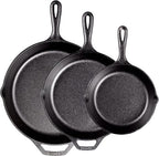 Lodge Pre-Seasoned Cast Iron Skillet Set - Set Includes 8 Inch Skillet, 10.25 Inch Skillet, and 12 inch Skillet - 3 Piece