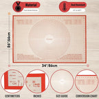 Silicone Pastry Mat 34x26 Inch - Nonstick Baking Mat Perfect for Dough, Pastry, Pie Crust, Fondant, Bread, Cookies, Pasta, Pizza