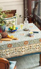 patdrea Designer French Linen Blue Tablecloth for Sqaure Table,Vintage Floral Table Cloth,Colorful Decoration Small Cover Kitchen Dining for Tea Party,Thanksgiving,Christmas,67"x67"-Wensel