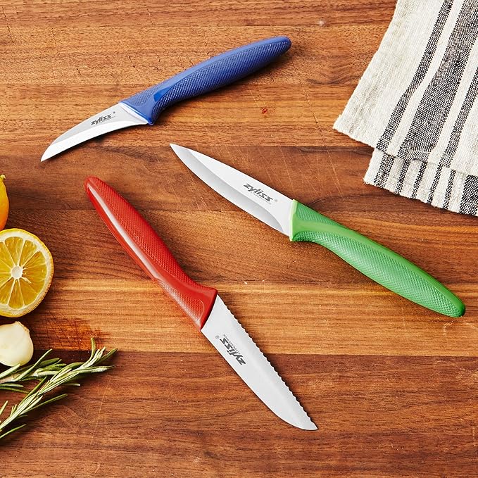Zyliss 3 Piece Peeling & Paring Knife Set with Covers - Kitchen Knives for Fruits & More - Ideal for Kitchen Collections - Blue, Green, & Red