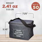 Custom Insulated Cooler Lunch Bag Set of 50, Personalized Bulk Pack - Perfect for Work, Travel, Outdoor Events - Black
