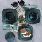 Gibson Elite Soho Lounge 16-Piece Reactive Glaze Dinnerware Set, Teal/Black Two-Tone