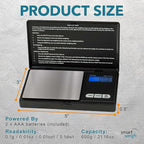 Smart Weigh SWS600 Elite Pocket Sized Digital Gram Scale,Jewelry Scale,Gram Scale,Nutrition Kitchen Scale, School Scale with Slim Design 600 x 0.1g, Black
