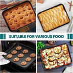 E-far Baking Sheet Set of 2, 10.5" x 8" x 1" Cookie Sheet Pan for Baking, Nonstick Carbon Steel Baking Trays for Toaster Oven, Heat-Resistant & Easy Clean, Black