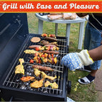 GRILL HEAT AID BBQ Grill Gloves 1472°F - Extreme Heat Resistant Oven Mitts for Grilling, Smoker & Fire Pit with Silicone Grip & EN407 Cut Resistance - Mid Cuff (Small Palm), White & Blue